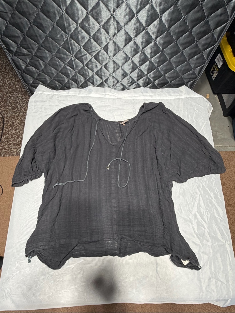 Free People Black Gauze V-Neck Tie Pullover‎ Very Worn